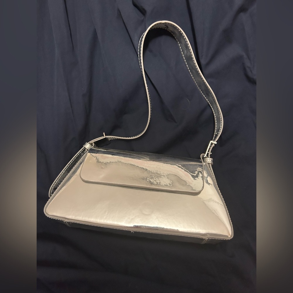 Zara Metallic Silver Shoulder Bag